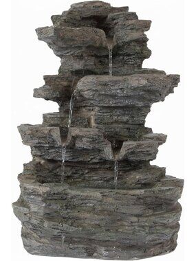 Cascading Rock Waterfall Fountain with Lights for Tabletop Decor, Gray